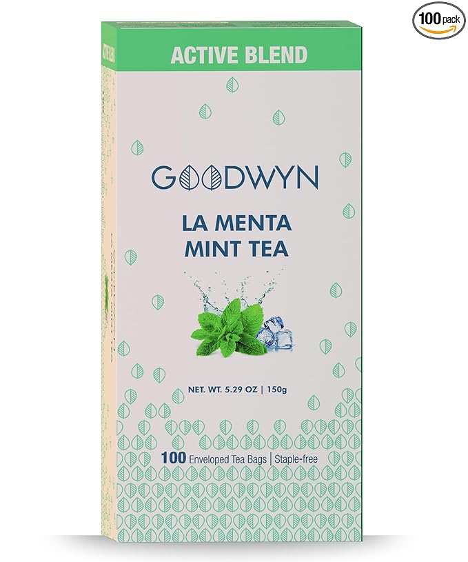 Goodwyn Peppermint Tea – 100 Individually Wrapped Herbal Tea Bags | Organic Mint Tea | Caffeine-Free | Plastic-Free Packaging | Refreshing Flavor | Indian Origin | Travel-Friendly