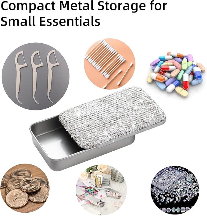 2pcs Dental Floss Holder Bling Gum Container Small Metal Tin Box Case for Q-tip,Cotton Swab（Silver