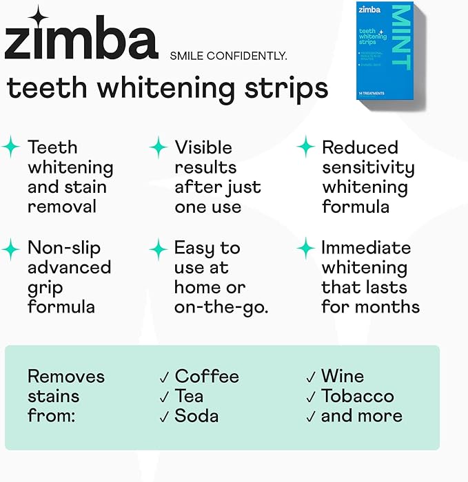 Zimba Teeth Whitening Strips 3-Pack Bestsellers Variety Bundle | Mint, Coconut, Peach | Vegan Whitening Strips, Enamel Safe Teeth Whitening, Hydrogen Peroxide Tooth Whiteners