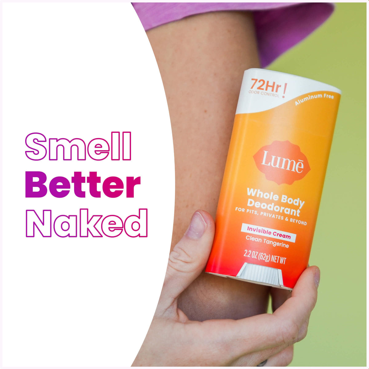 Lume Whole Body Deodorant - Invisible Cream Stick - 72 Hour Odor Control - Aluminum Free, Baking Soda Free, Skin Safe - 2.2 Ounce (Pack of 2) (Clean Tangerine)