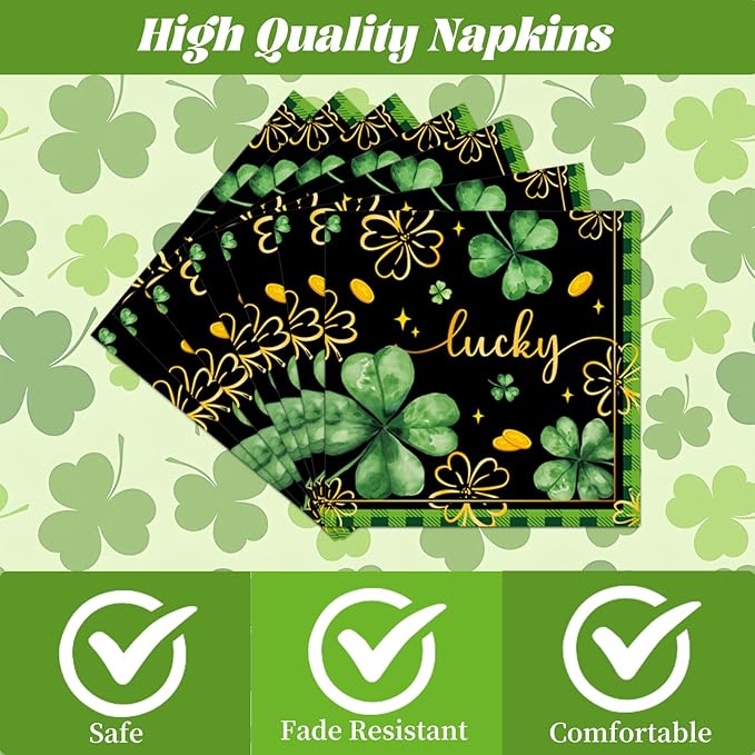 Rakuto St Patricks Day Plates and Napkins Decorations, 96PCS Lucky Green Shamrock Party Decoration, St Patrick's Day Disposable Forks Tableware Decor for Irish Birthday Holiday Serve 24