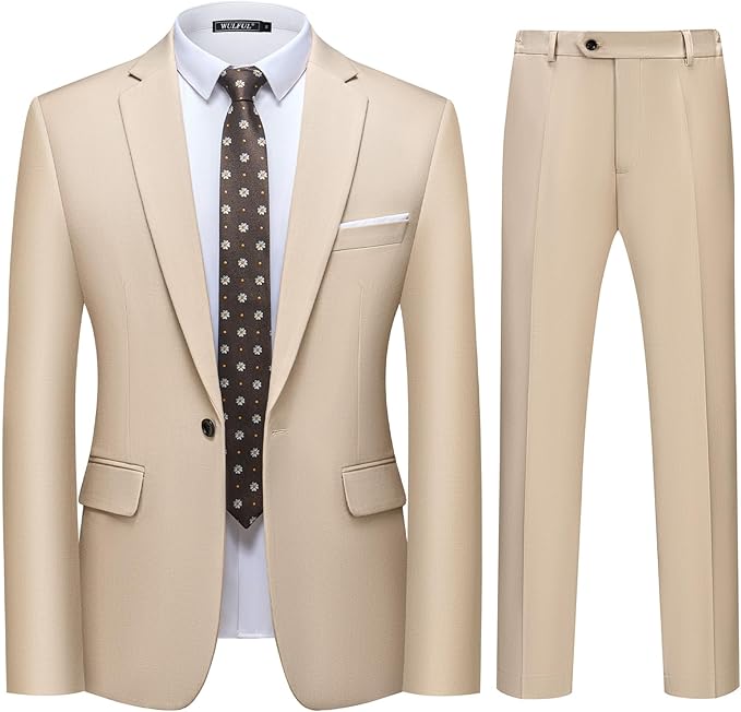 WULFUL Men's 2 Piece Slim Fit Suit Set One Button Blazer Jacket Pants Tuxedo Set for Party, Wedding and Business