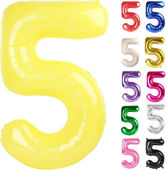 Yellow Number 5 Balloon 40 Inch, 5 Balloon Number, 5th Birthday Decorations, Yellow Party Supplies for Boys Girls
