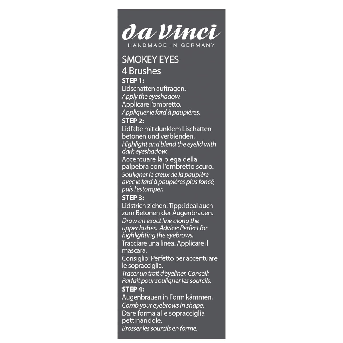 da Vinci Cosmetics Series 4803 Classic Smokey Eyes Look Brush Set with Eyeliner, Blender, Eyelash Brush, and Applicator, Multiple Sizes, 46.2 Gram, 4 Brushes