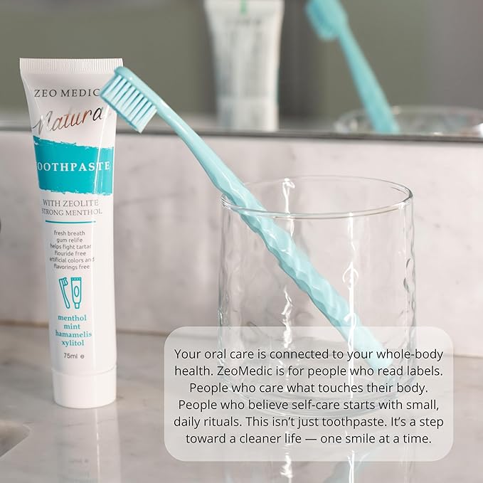 Zeo-Medic Fluoride-Free Toothpaste – Vegan, Zeolite for Whitening & Tartar Control – Safe for Kids 7+ & Diabetics – Natural Menthol Flavor, 3.1 Oz (Made in Europe)