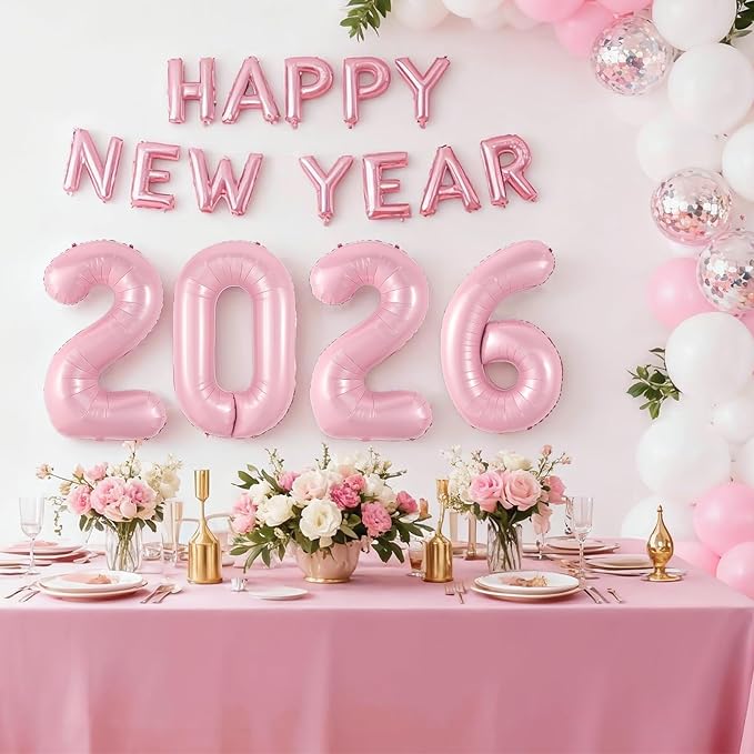 2026 Balloons,Pink 40Inch Number 2026 Balloons Pastel Pink 2026 Helium Foil Balloon,Happy New Year Balloons for New Year Eve Christmas Graduation Party Decorations