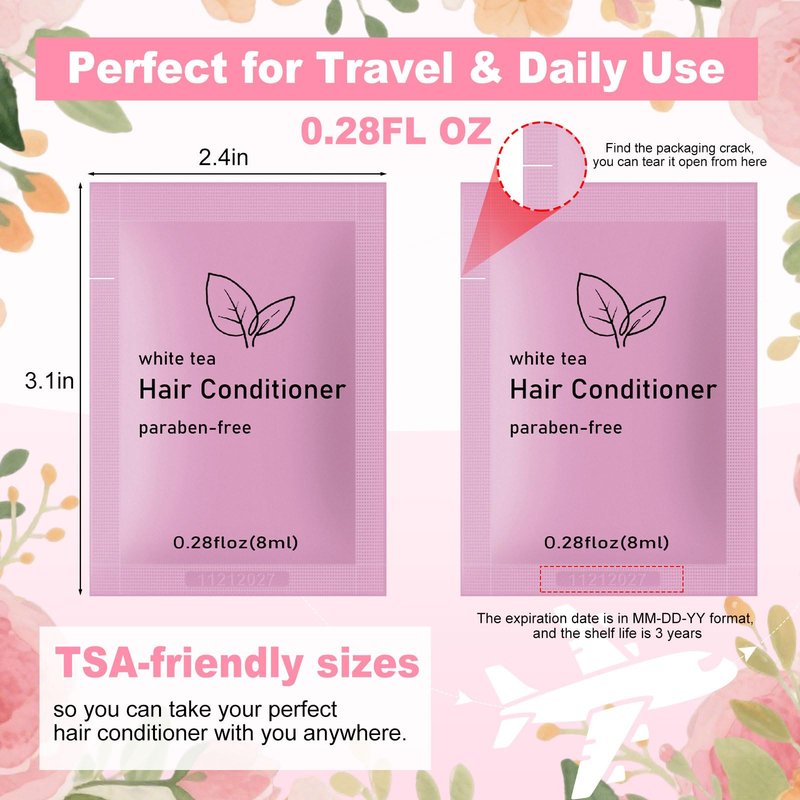 fafortune Travel Size Conditioner Bulk,White Tea Scent,0.28 fl oz (8ml) Small Size Mini Conditioner,Hotel Supplies Bulk for Guests Airbnbs Homes Resorts Offices and Gyms (pack of 200, white tea)