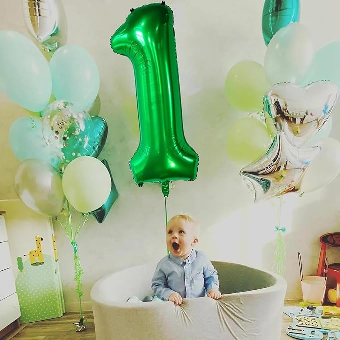 Green Number Balloons, 40 Inch Dark Green Balloon 1.1 Helium Balloon 1st Birthday for 1 Years Birthday Party Wedding Anniversary Decoration Children Girls Boys