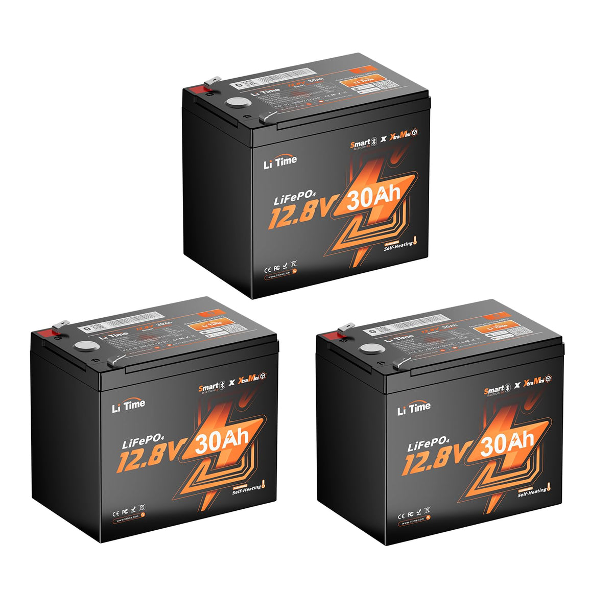 Litime 12V 30Ah Ice Fishing & Portable Bluetooth Lifepo4 Battery, 12 Volt Mini Self-Heating Lithium Battery, 4000+ Deep Cycle, B