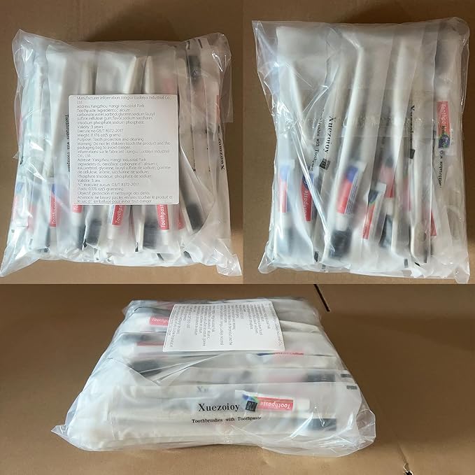 Xuezoioy Disposable Toothbrushes with Toothpaste,60Pack Apricot Individually Wrapped Disposable Travel Toothbrushes Kit in Bulk for Homeless,Nursing Home,Hotel,Charity