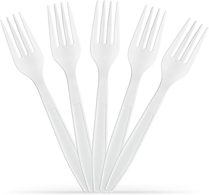 500 Count Extra Heavy duty Plastic Forks, Disposable White Fork, Heavyweight Bulk Cutlery for Dinner, Events, Catering, Parties & Takeout