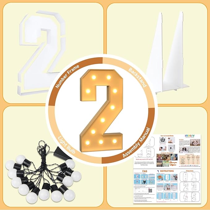 imprsv 4FT Marquee Numbers, Light Up Numbers 2 for 21st Birthday Decorations, Marquee Light up Letters Anniversary Party Decor, Pre-Cut Foam Board Kit