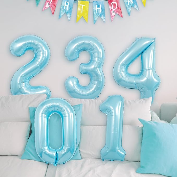 40 Inch Light Blue Number 3 Balloons - Helium Mylar Foil Number Balloons for Birthdays, Boy Baby Shower & Wedding Decorations