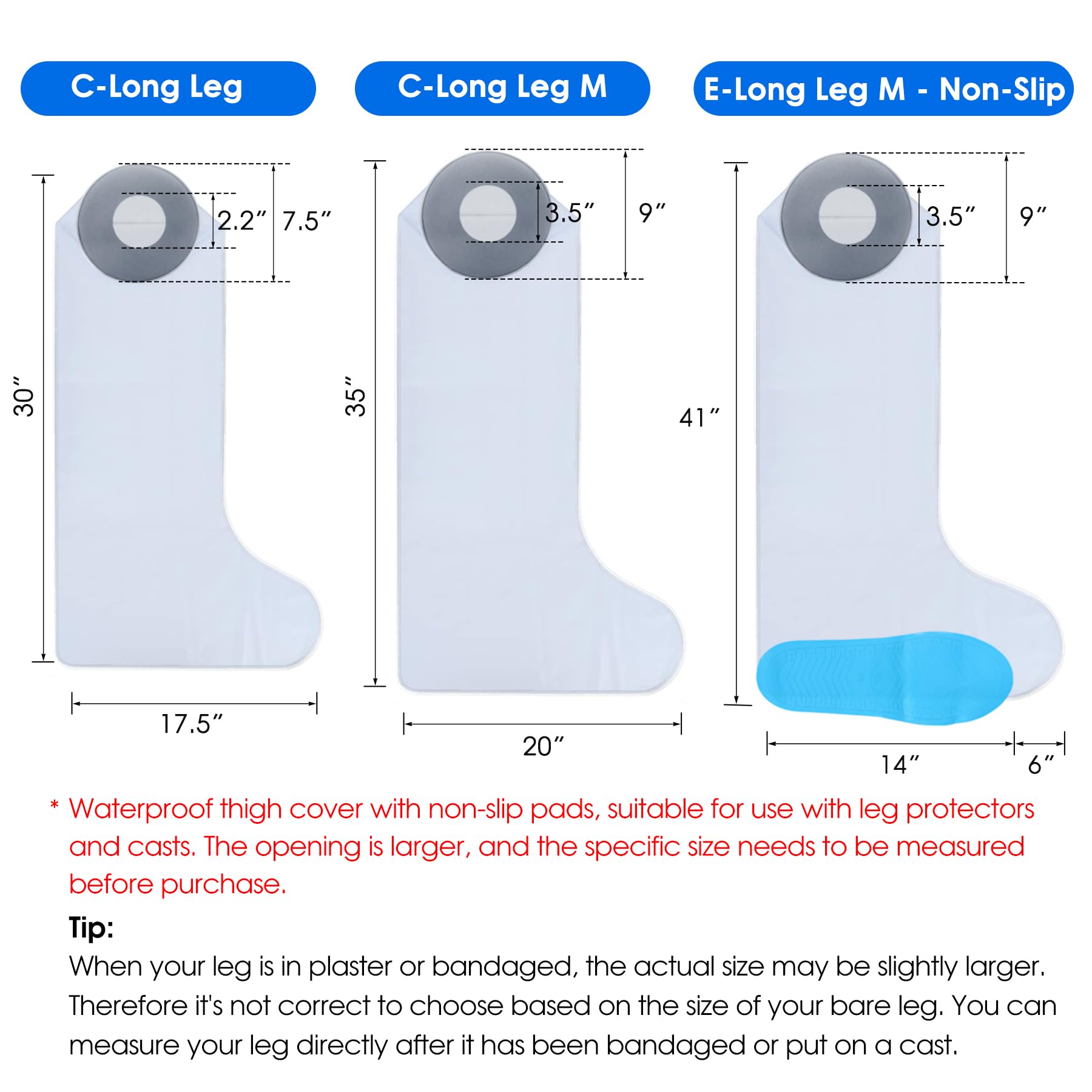 COMFYTHERA Waterproof Cast Cover for Shower Ankle Wound Protector Bath Adult Watertight Cast Bag Showering for Surgery Foot, Ankle, Burns Reusable (C-Long Leg S)