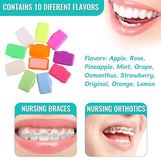 10 Pack Dental Braces Wax for Teeth Braces & Aligners, 50 Unscented & Flavorless Orthodontic Wax Strips for Dental Care Braces Brackets Cover Lip Protector Oral Appliances Ortho Accessories