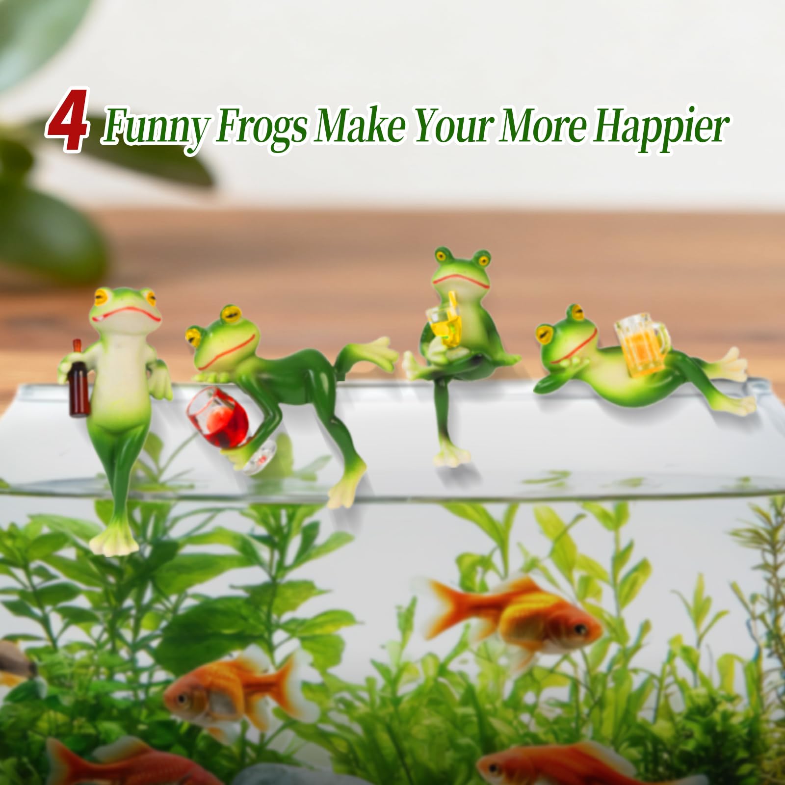 feliend Frog Statue 4 Pack,Tipsy Resin Decor Outdoor,Cute Figurines for Garden Balcony Potted Plant Hangers for Flower Yard Lawn