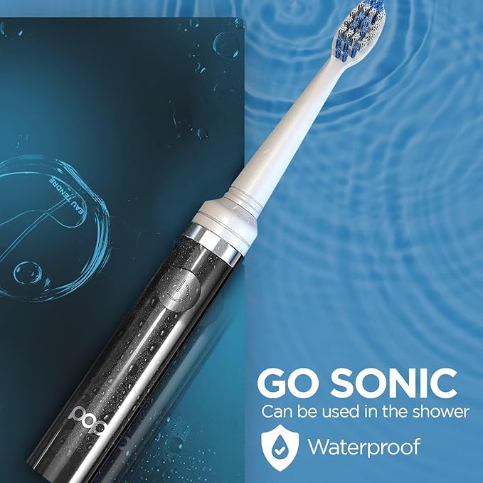 Pop Sonic Electric Toothbrush (Black + 4 Brush Heads) - Travel Toothbrushes w/AAA Battery | Kids Electric Toothbrushes with 2 Speed & 15,000-30,000 Strokes/Minute, Dupont Nylon Bristles
