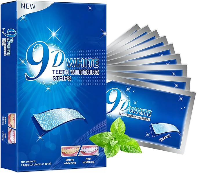 Teeth Whitening Strips - 9D Teeth Whitening Kit Professional Effects, Non-Sensitive Teeth Whitener for Enamel Safe, 28 Strips (14 Day Treatment) Remove Stain for a Brighter Smile, Mint
