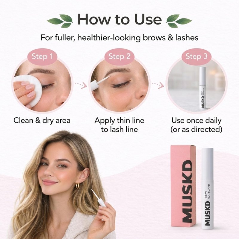 MUSKD Eyebrow Growth Serum (3ML) – Helps Grow Brows Faster & Thicker – Natural Formula, Vegan & Cruelty-Free