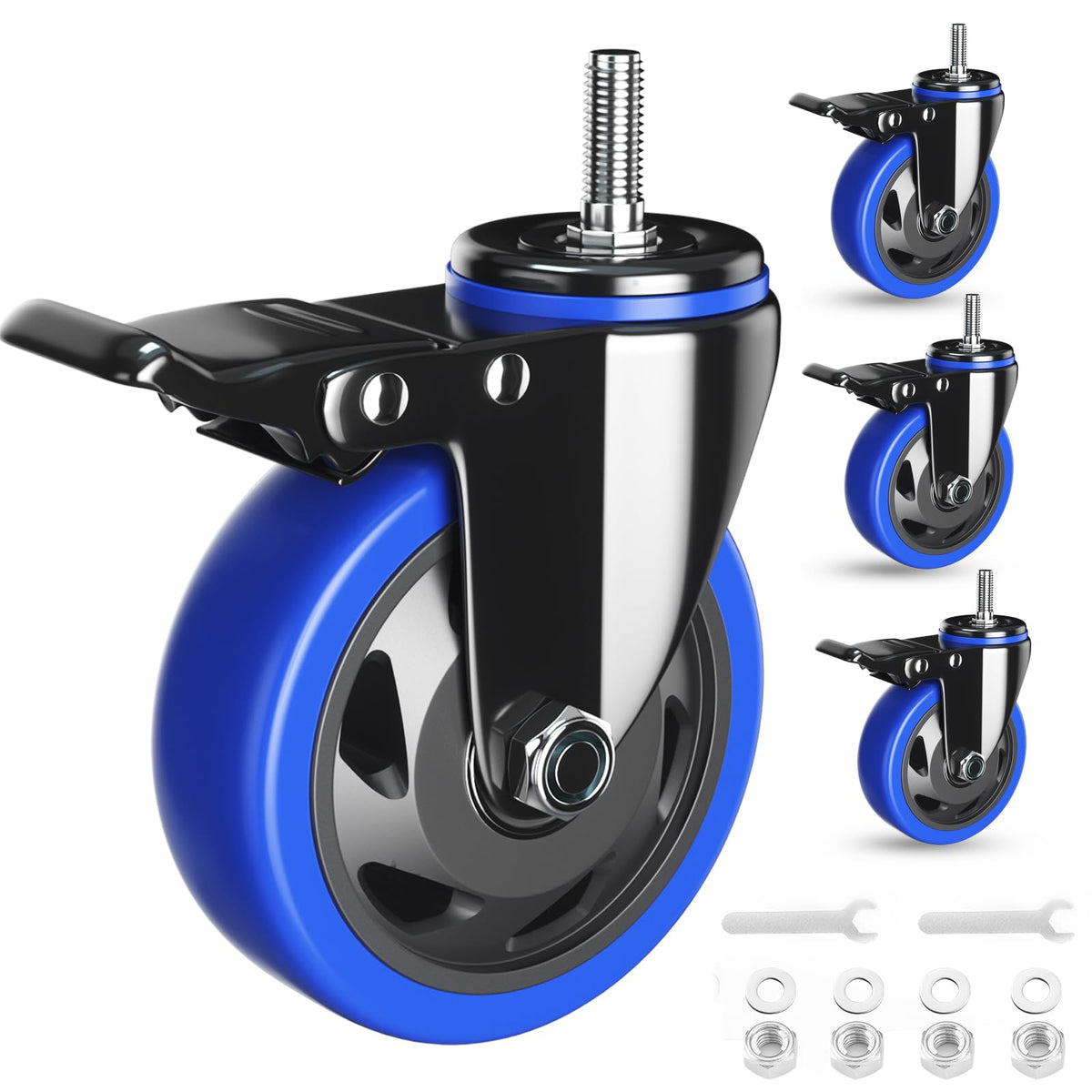 3 Inch Swivel Stem Caster Wheels Heavy Duty Threaded Stem Mount Casters Set of 4 with American Size UNC 3/8"-16 x 1