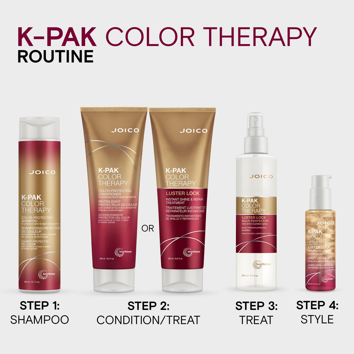 Joico K-PAK Color Therapy Luster Lock Instant Shine & Repair Treatment | For Color-Treated Hair | Boost Color Vibrancy | Repair Breakage | With Keratin & Argan Oil | 8.5 Fl Oz