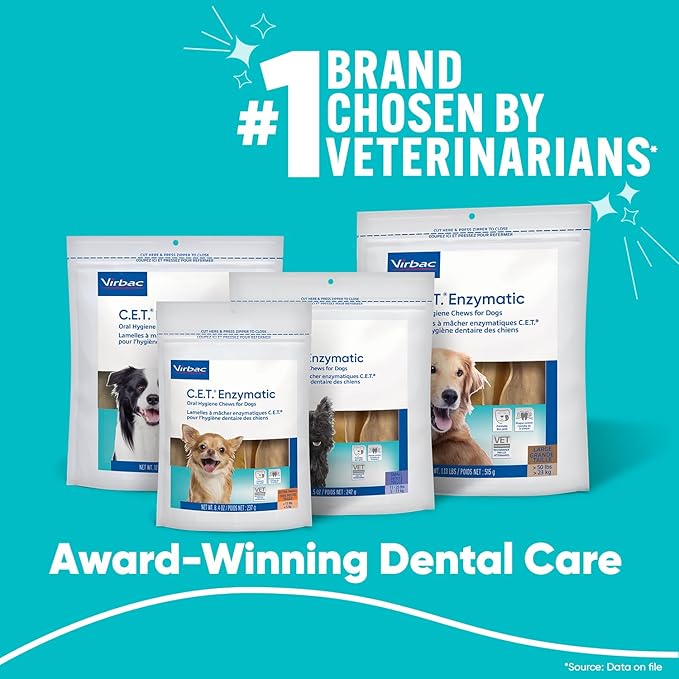 C.E.T. Enzymatic Oral Hygiene Chews for Dogs - Plaque & Tartar Control - Single Layer Beefhide with Exclusive Dual-Enzyme System & Tasty Chicken Flavor - Easy to Give Dog Dental Chew
