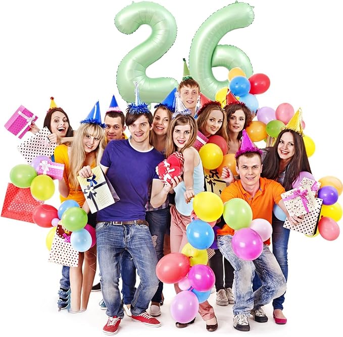 40 Inch Number 26 Balloons, Olive Green Giant Jumbo Helium Number 26 Foil Balloons for 26th 62th Birthday Party Anniversary Events Boys Girls Decorations Supplies