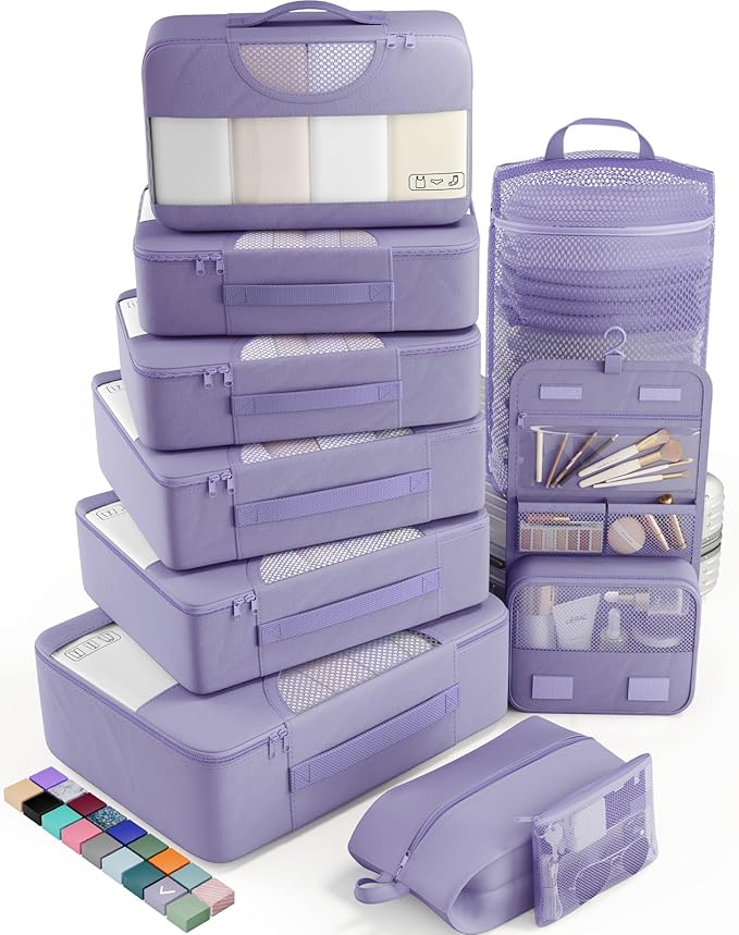 Veken 10 Set Packing Cubes for Travel Essentials, Suitcase Organizer Bags in 4 Sizes, Carry-On Luggage Accessories with Large Laundry Bag & Passport Holder, Must-Have for Airplane, Road Trip & Camping
