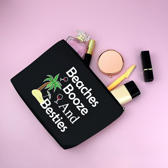 Mxrymvu Beach Gifts for Women Friends Makeup Bag Beach Lover Gifts Funny Vacation Themed Cosmetic Bag for Women Besties Birthday Christmas Graduation Present Travel Pouch（Black）