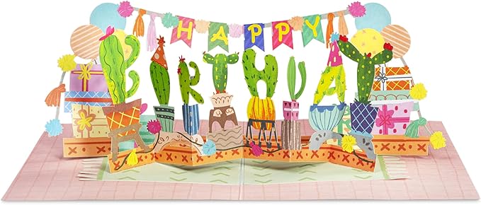 Paper Love 3D Birthday Pop Up Card, Happy Birthday Cactus, For Adults or Kids - 5"x7" Cover - Includes Envelope and Note Tag