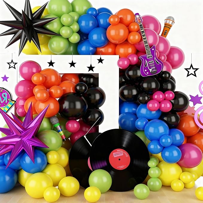 90s 80s Party Balloon Garland Arch Kit, 90s 80s Theme Party Decorations with Hot Pink Black Star Foil Balloons for Retro Theme Fever Nostalgic Birthday Party Decoration