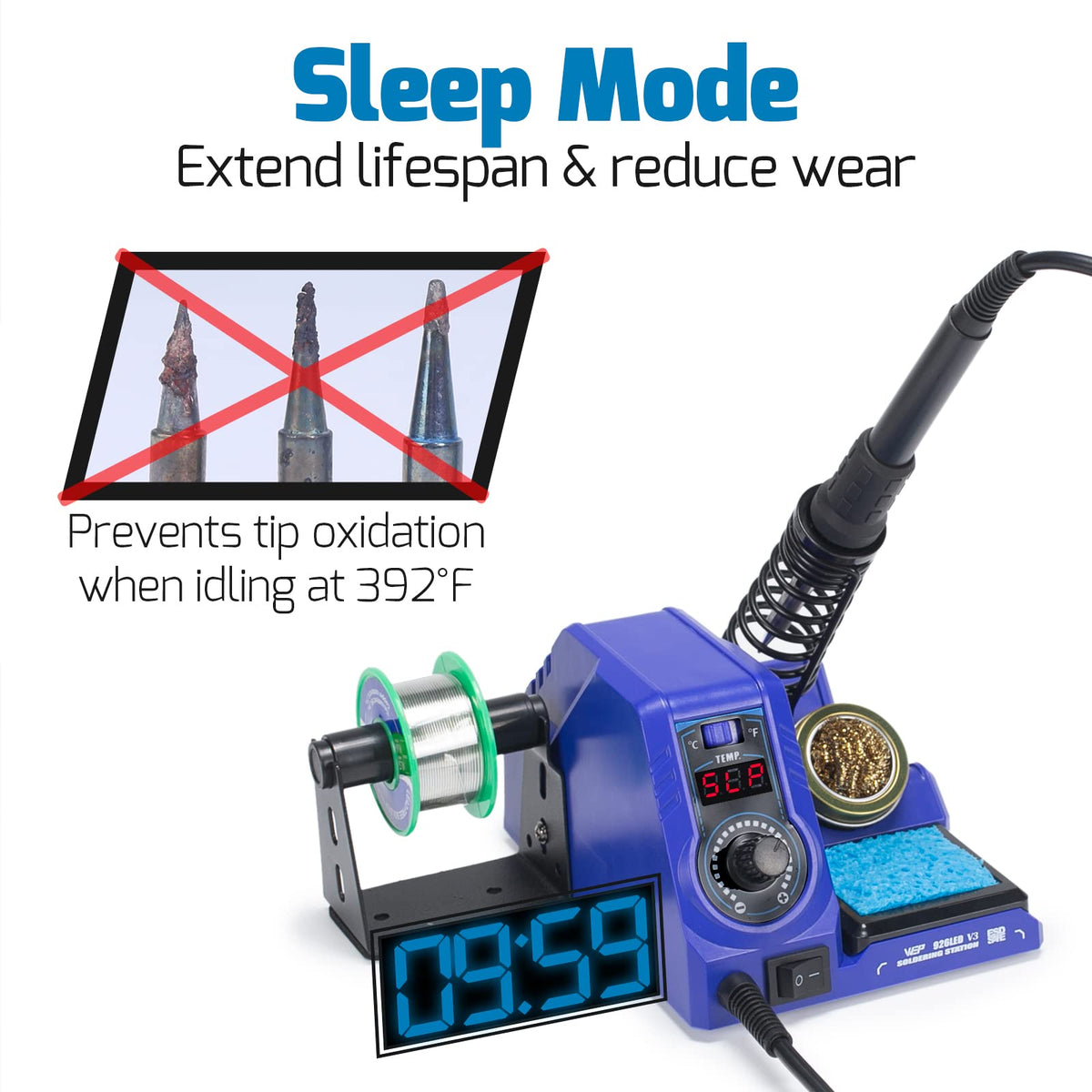WEP 926LED V3 Soldering Station 130W MAX Soldering Iron Kit with Solder Wire, 5 Soldering Tips, Tweezers, Solder Sucker, Tip Cleaner, Temperature Control, Sleep Mode, C-F Conversion