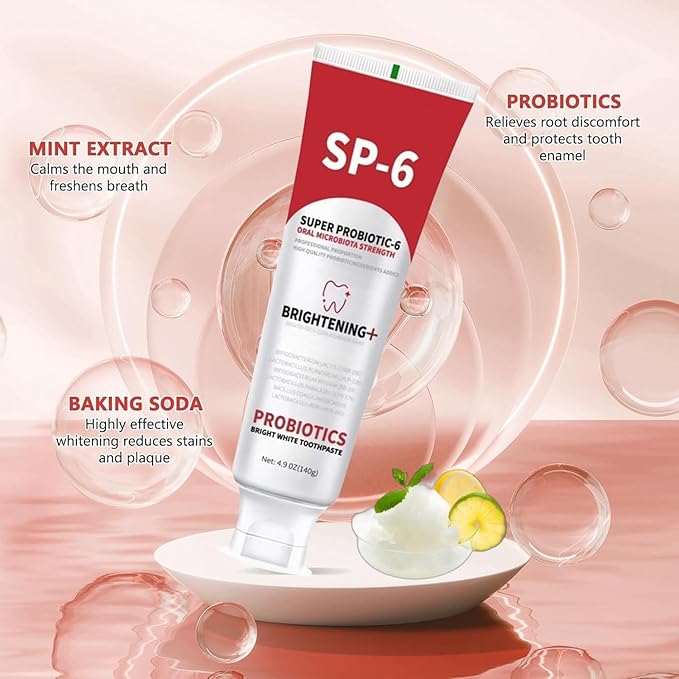 Sp-6 Probiotic Whitening Toothpaste, Sp-6 Super Whitening Toothpaste, containing whitening Teeth and Gum Health, Fresh Breath and Mint Flavor Enhancement Formula。 (3PC)