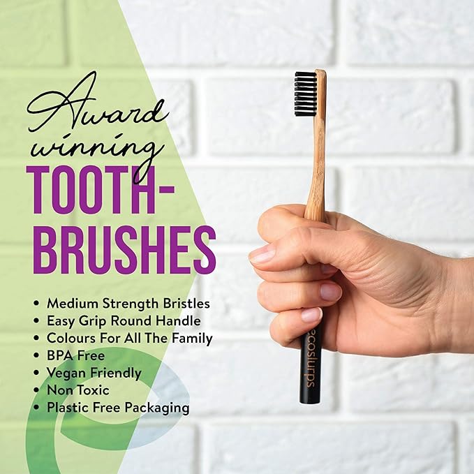 EcoSlurps Bamboo Toothbrushes (12 Adult Medium, Multi-Colored)