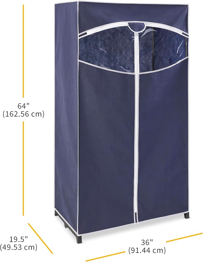 Whitmor 36-inch Clothes Closet - Double Door Portable Closet - Store Seasonal Clothing - Blue Fabric Cover