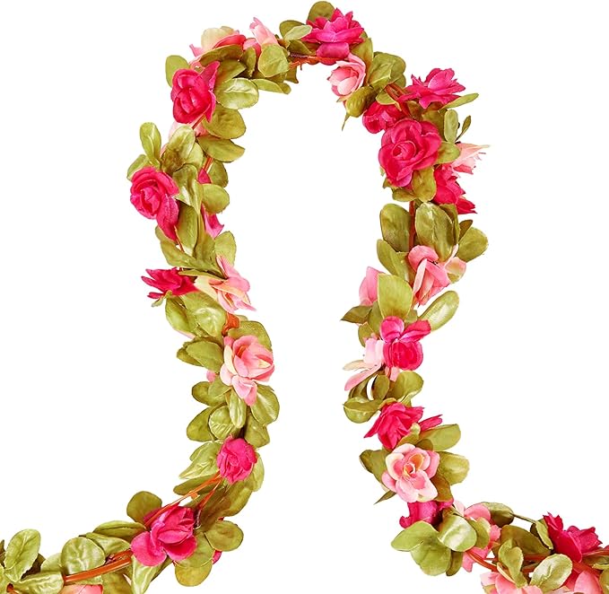 8 Pcs x 8.2 ft Flower Garland Artificial Rose Vine Flowers with Green Leaves Hanging Fake Roses Vine for Room Party Home Wedding Birthday Christmas Wall Arch Decor, Fall Purple Flower