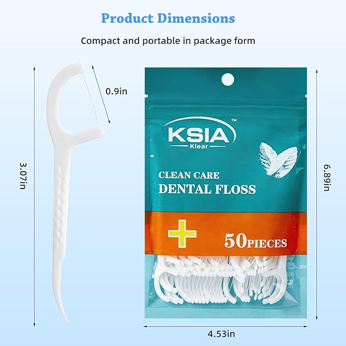 KSIA Klear Dental Floss Picks, 500 Count Tooth Picks Flossers, Dental Floss Cleaner, Dental Flossers for Family, Keep Teeth Clean, Remove Food and Plaque, with 10 Portable Sealed Pouches