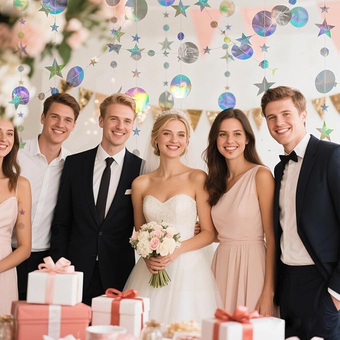 52 Feet Star Garland Banner Decorations for Party,Gold Star Hanging Bunting Banner Hanging Glitter Stars Garland Christmas Birthday Decorations (4 Pack Star and Moon Set)
