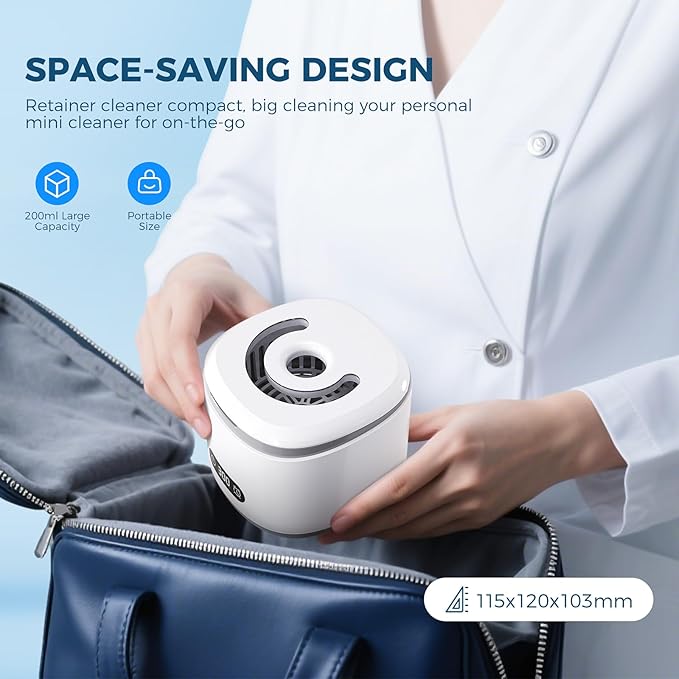 Ultrasonic Retainer Cleaner 200ml Capacity, 45kHz Sonic Dental Cleaning Machine, Ultrasonic Jewelry Cleaner Digital Timer, Retainer Cleaner Machine for Mouth Guard, Braces, Aligner, Toothbrush Head
