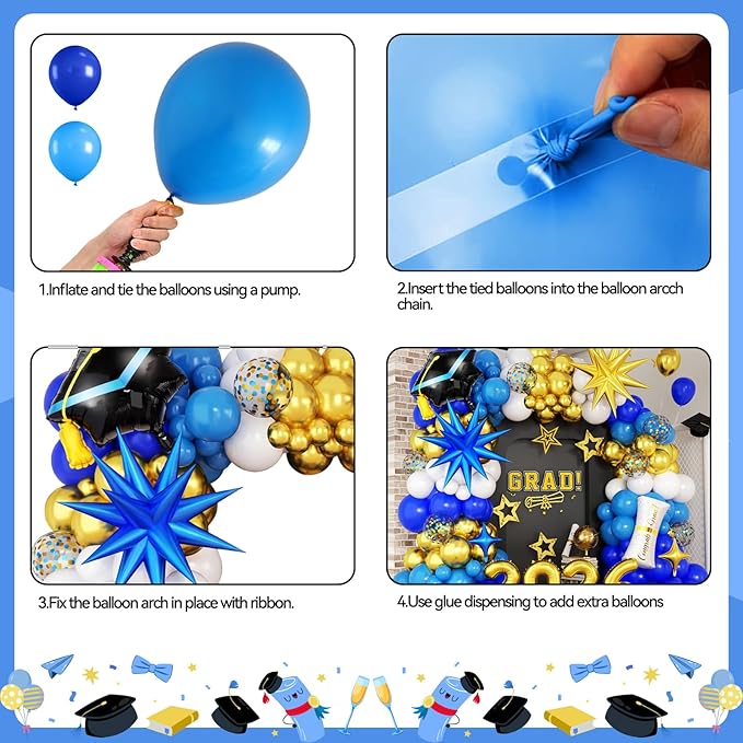 Blue and Gold Graduation Balloon Arch Kit 2026 Graduation Decorations, Gold Number 2026 Balloons with Explosion Star Diploma Grad Cap Foil Balloon for College High School Class of 2026 Graduate Party