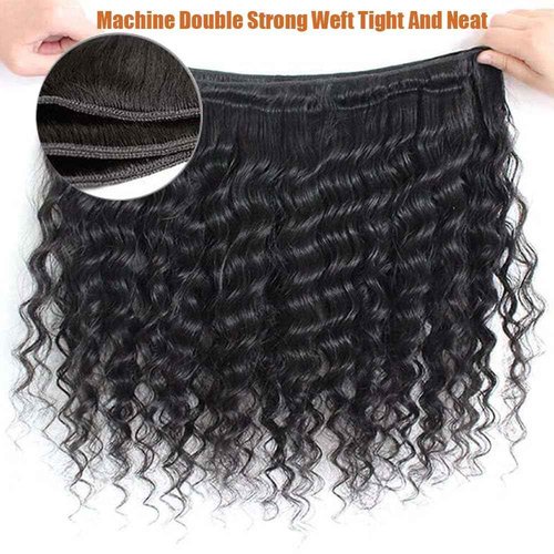 Deep Wave Bundles Human Hair 3 Bundles 12A Brazilian Virgin Human Hair Deep Curly Wave Extensions 100% Unprocessed Human Hair Weave Bundles Natural Black Color 12 14 16 Inch