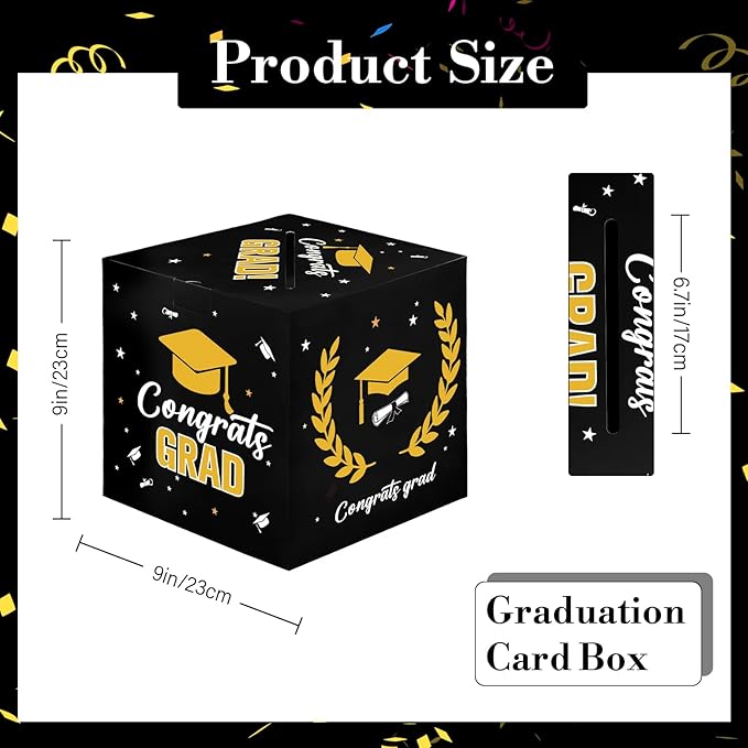 Graduation Card Box, 2026 Graduation Party Decorations, Card Boxes for Graduation 2026, Graduation Box Holder, Grad Box for Gift and Cards, Card Box for Graduation Party Supplies Party Favors, Black