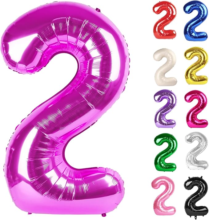 Rosy Purple Number 2 Balloon 40 Inch, 2 Balloon Number, 2nd Birthday Decorations for Baby Girls Boys Toddlers