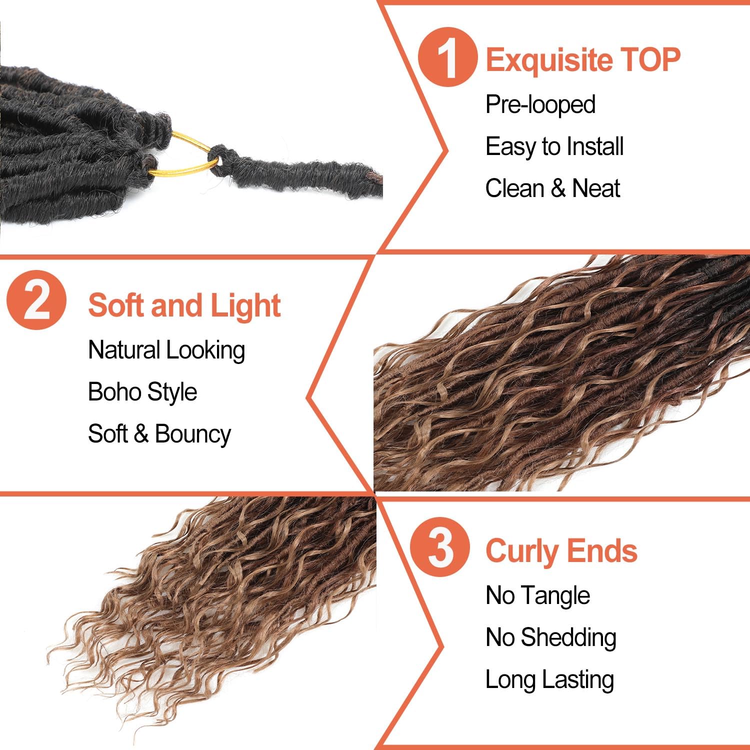 Boho Faux Locs Crochet Hair 24Inch 7Packs Bohemian Goddess Locs Crochet Hair Pre Looped Boho Soft Locs Synthetic Braids Hair Extensions for Women (1b/30/27#, 24 Inch)