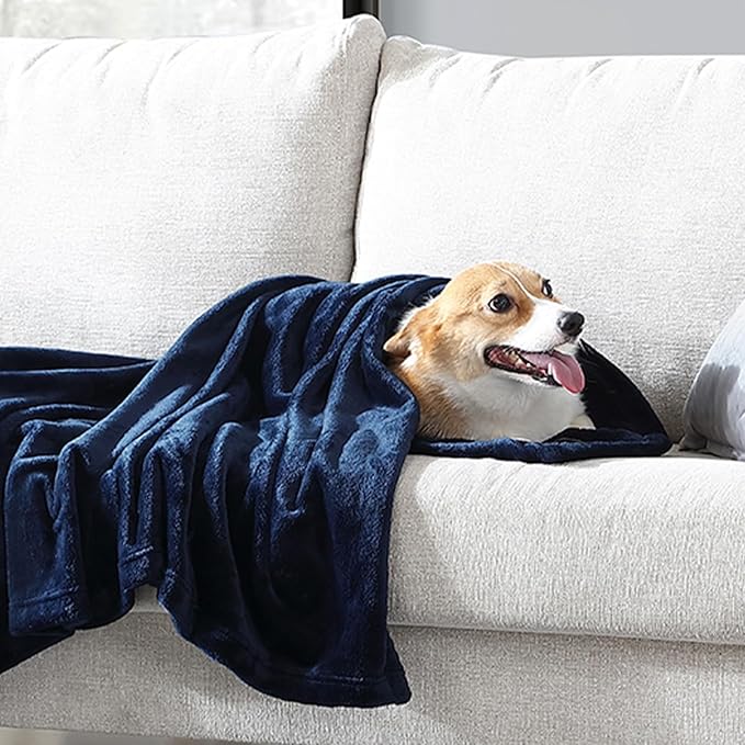 Hansleep Fleece King Size Blanket for Bed Navy, Super Soft Flannel Fuzzy King Size Plush Cozy Blanket for All Seasons, Navy, King 90x108 Inches