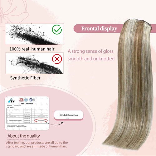 HUAYI Clip In Hair Extensions - Ash Blonde Mixed Platinum Blonde 120g 22 Inch, Real Human Hair Extensions for Women, Premium Quality Hair Extensions Real Human Hair for a Natural Look
