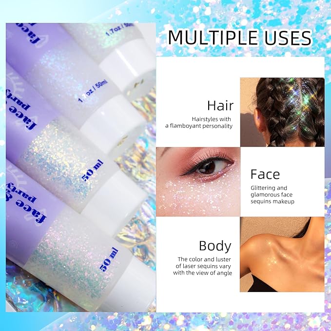 DAGEDA Green Body Glitter Gel, St Patricks Day Face Glitters Body Sequins Shimmer, Chunky Glitter for Face Hair Nails, Mardi Gras Decorations Festival Glitter Makeup 50ml