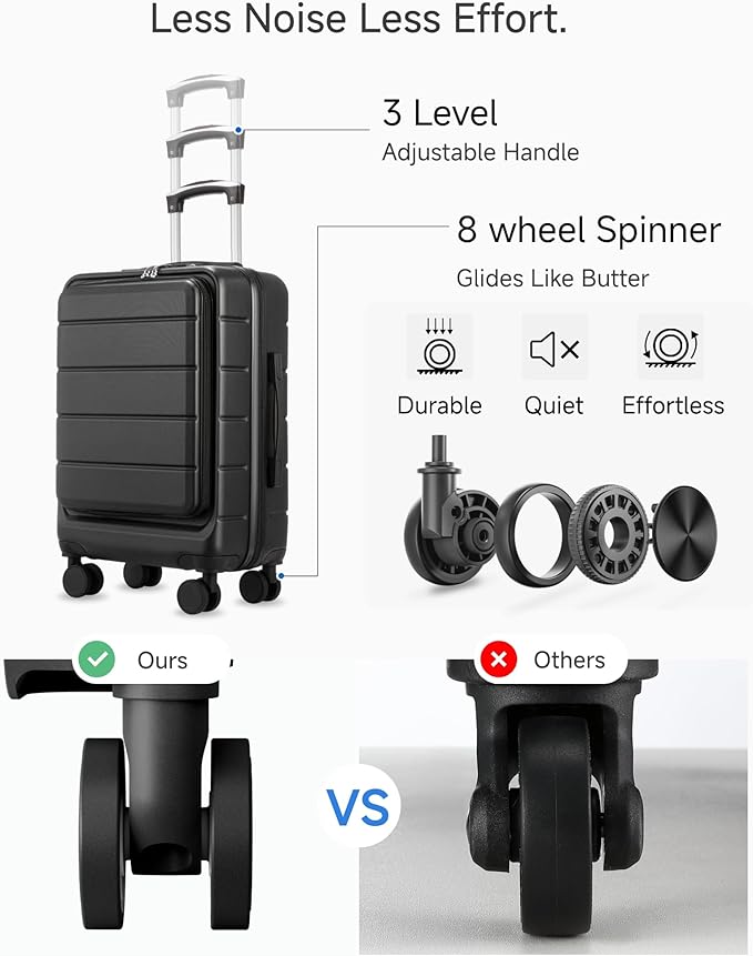 YOETEY Carry On Luggage 22x14x9 Airline Approved, 20" Hardside Suitcase with Front Pocket for Laptop, Lightweight Spinner Luggage with TSA Lock & Matching Tote Bag (3 Piece Sets, White)