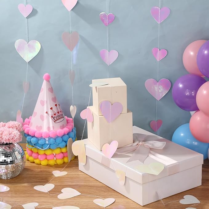 10 Pack 130ft Pink Holographic Heart Party Garland Asymmetrical Love Hanging Banners for Mothers Day Baby Shower Engagement Wedding Bridal Shower Decoration