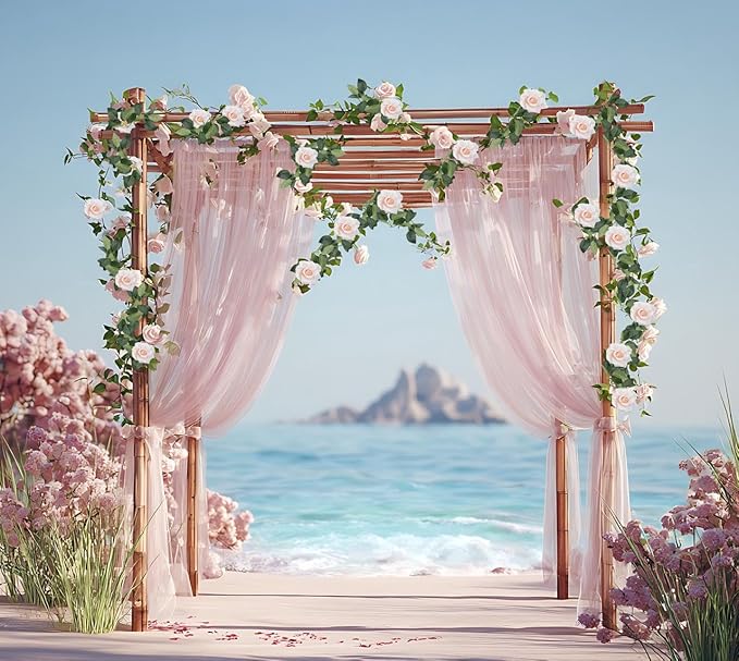 ZIFTY 5Pcs 32.5FT Pink Flower Garland Fake Rose Vines for Tea Party Mother's Day Decorations Faux Artificial Floral Garland Hanging Rose Ivy for Baby Shower Wedding Arch Ceremony Outdoor Wall Decor